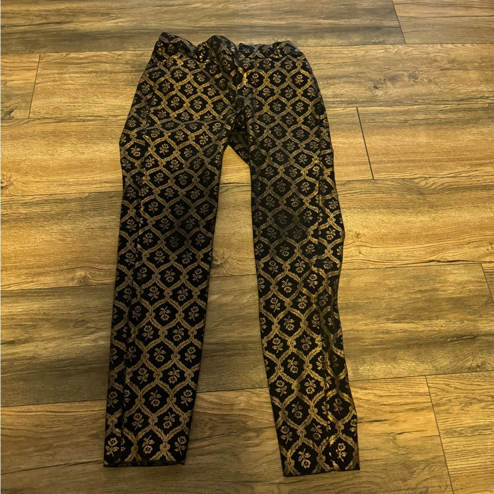 Old Navy Black + Gold Foil Casual/Dressy Jacquard Pants! Casual Glam for Office!